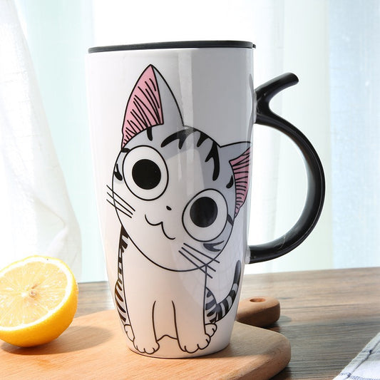 Cute Cat Ceramic Coffee Mug | Large 20oz Capacity with Lid