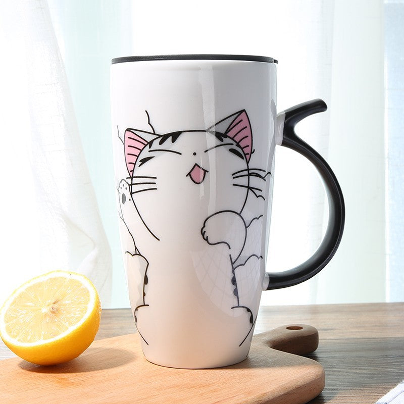 Cute Cat Ceramic Coffee Mug | Large 20oz Capacity with Lid