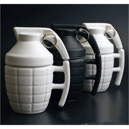 "New Style Grenade Ceramic Mug With Lid" | 11.8oz Military Grenade Shape Mug in Black Color