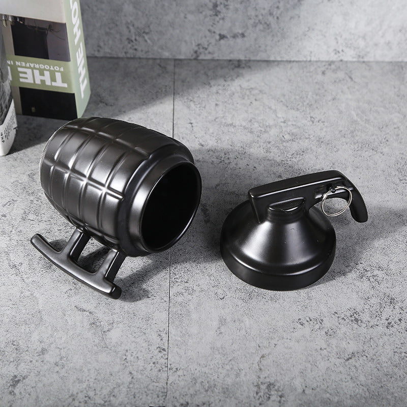 "New Style Grenade Ceramic Mug With Lid" | 11.8oz Military Grenade Shape Mug in Black Color